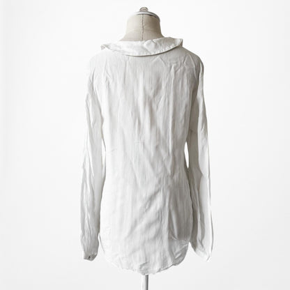 Zara Off White Cream Pleated Long Sleeve Blouse Top Size S