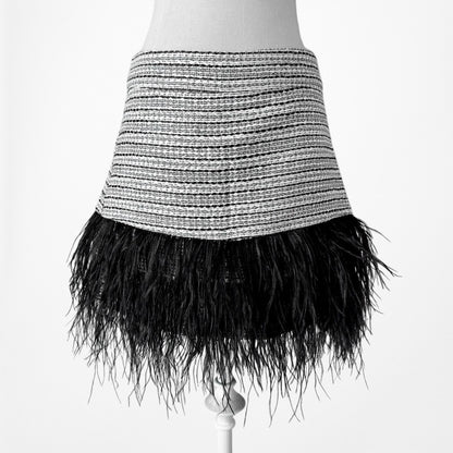 Sail To Sable Gray Black Feather Striped High Waisted A-Line Mini Skirt Size S