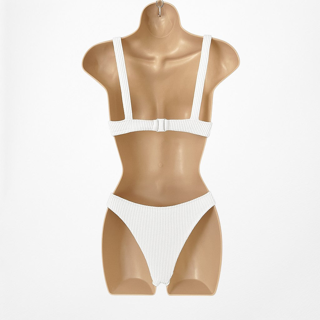 Nasty Gal Off White Ribbed Knit Two Piece Bikini Swim Suit Bathing Suit Size S