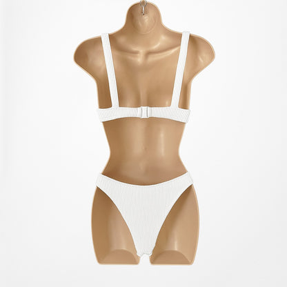 Nasty Gal Off White Ribbed Knit Two Piece Bikini Swim Suit Bathing Suit Size S