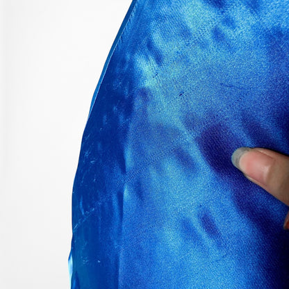 Vintage Blue Satin Fit Flared Beaded Maxi Prom Dress Size S/M