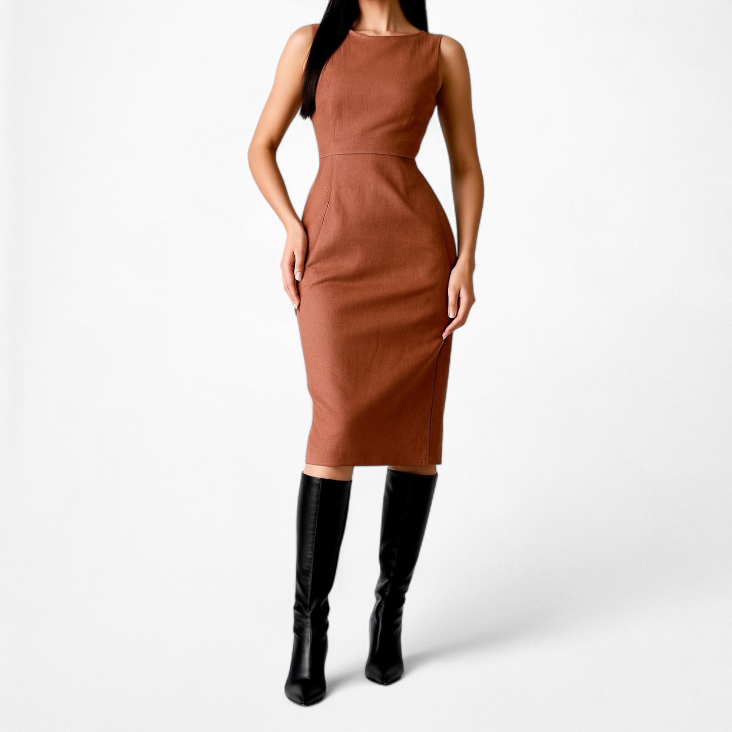 Ann Taylor Brown Sleeveless Crewneck Knee Length Cocktail Bodycon Dress Size 6/M