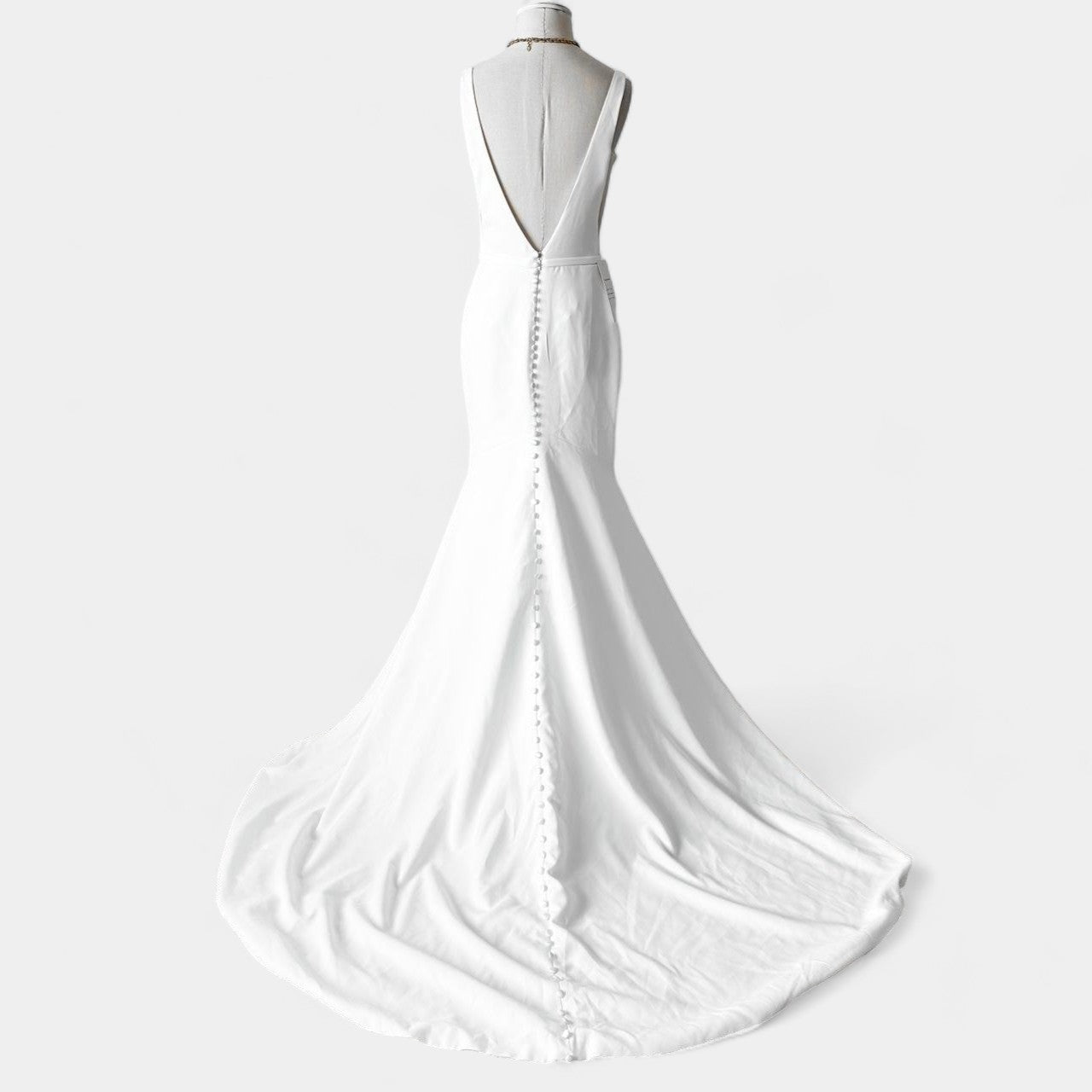 White Fit Flared Fishtail Bodycon Maxi Wedding Prom Dress With Train Size M