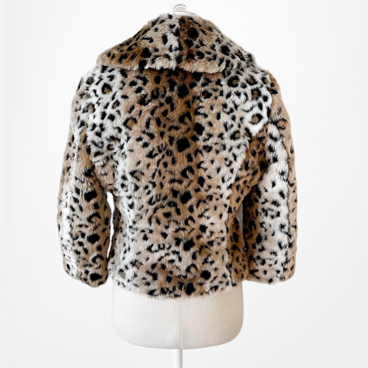 Guess Brown Animal Leopard Print Cropped Faux Fur Teddy Coat Jacket Size S