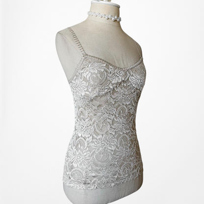 Forever 21 Beige Nude Floral Lace Cami Knit Tank Top Size S