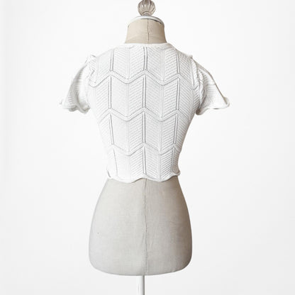 Lucy Paris Short Sleeve Knit Scallop Hem Crop Top Size XS
