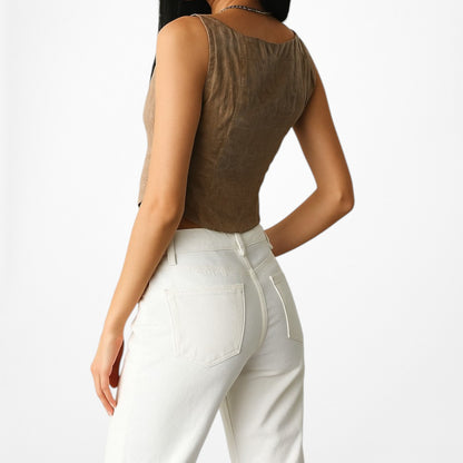 Zara Brown Sleeveless Lace Front Cropped Tank Top Size S