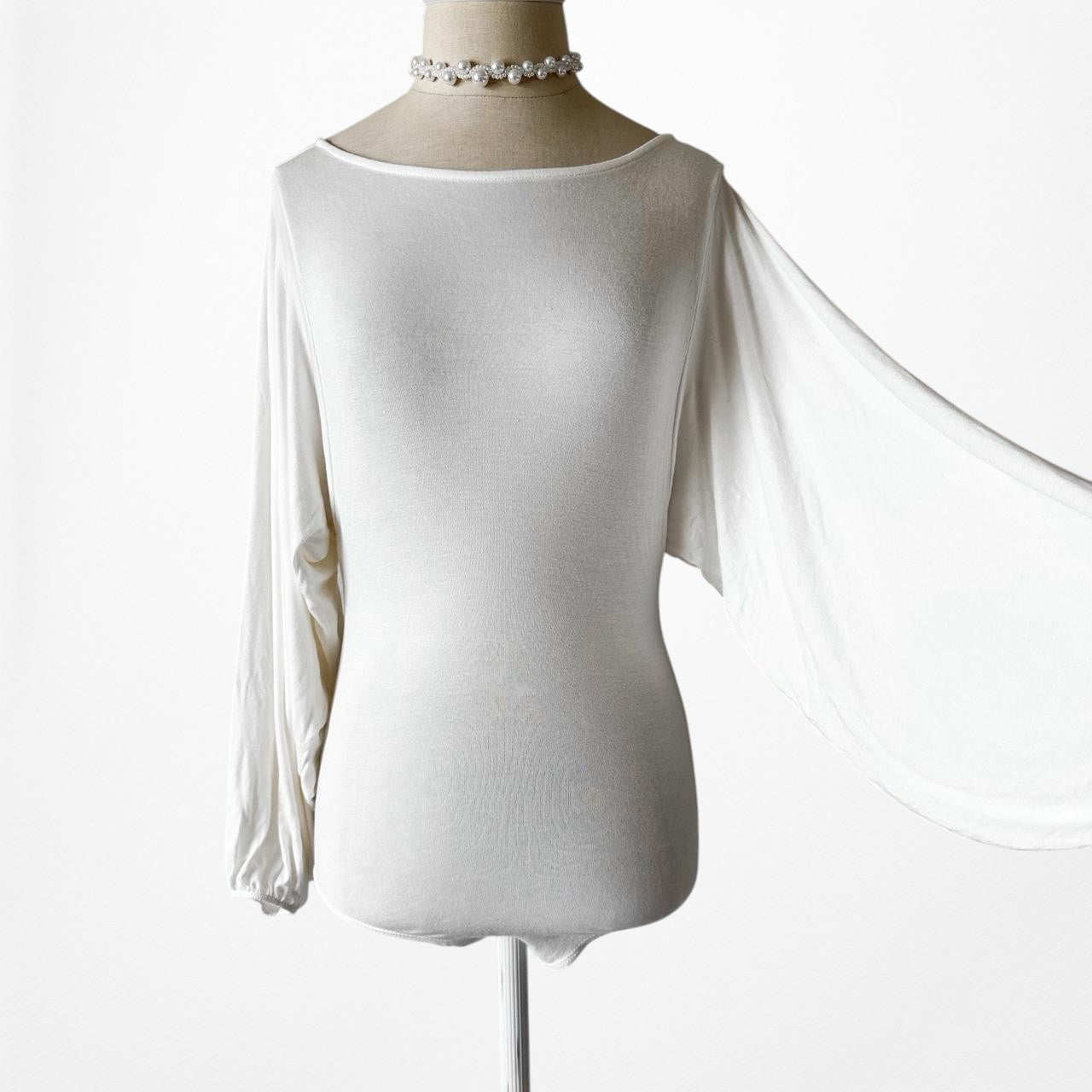 Fashion Nova Off White Knit Puffy Long Sleeve Bodysuit Top Size XS/S