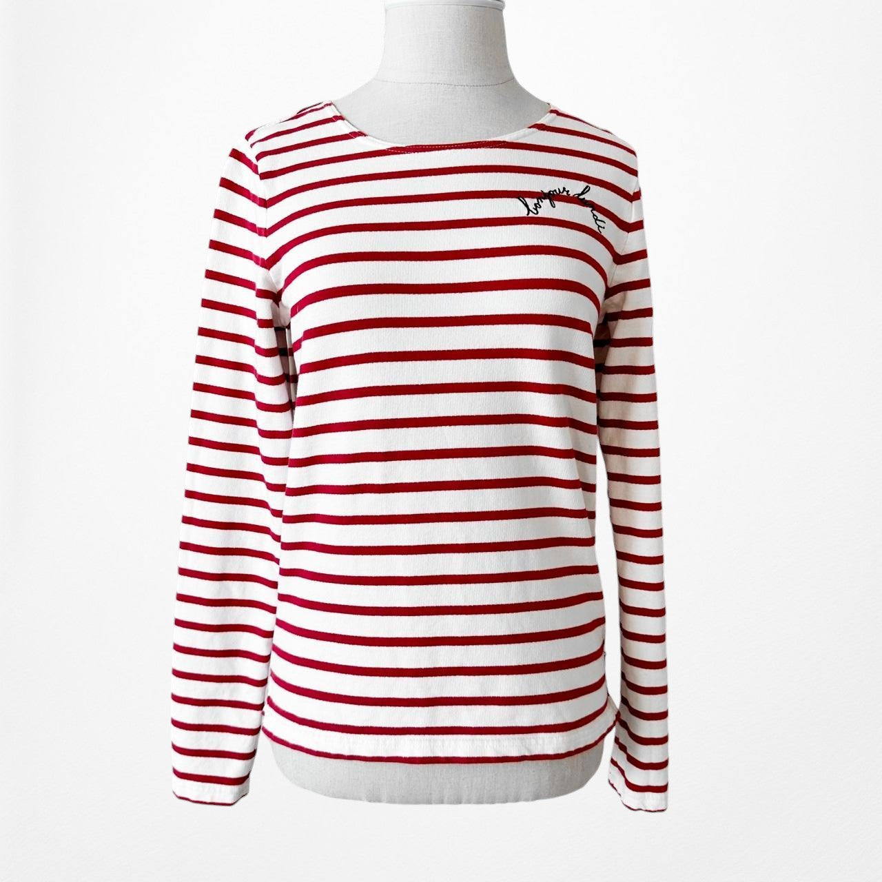 White Red Striped Long Sleeve Crewneck Pullover Top Size XS/S