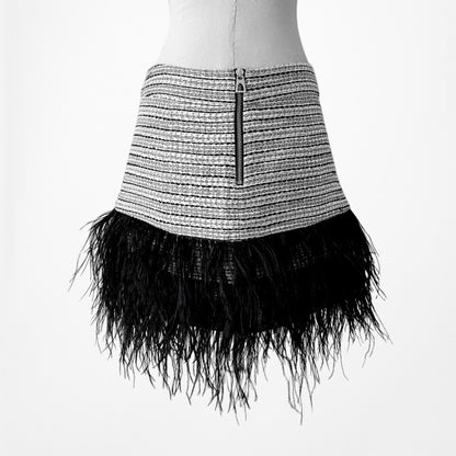Sail To Sable Gray Black Feather Striped High Waisted A-Line Mini Skirt Size S