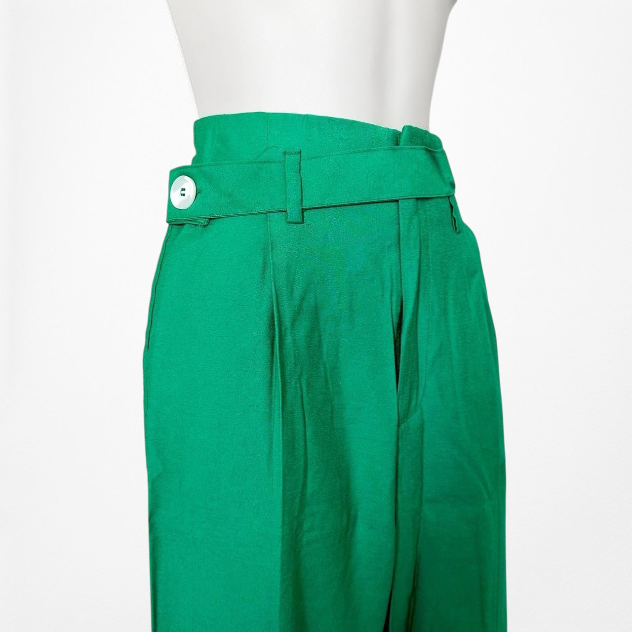 Zara Green High Waisted Button Front Detail Straight Leg Pants Size XS/S