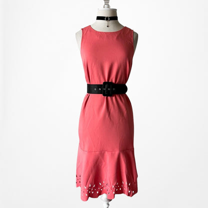 Loft Pink Ruffle Cutout Hem Sleeveless Tunic Shift Knee Length Dress Size M