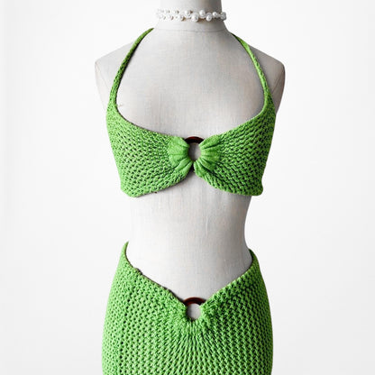 Nakd Green Crochet Bandeau Maxi Bodycon Skirt Two Piece Cover Up Set Size S