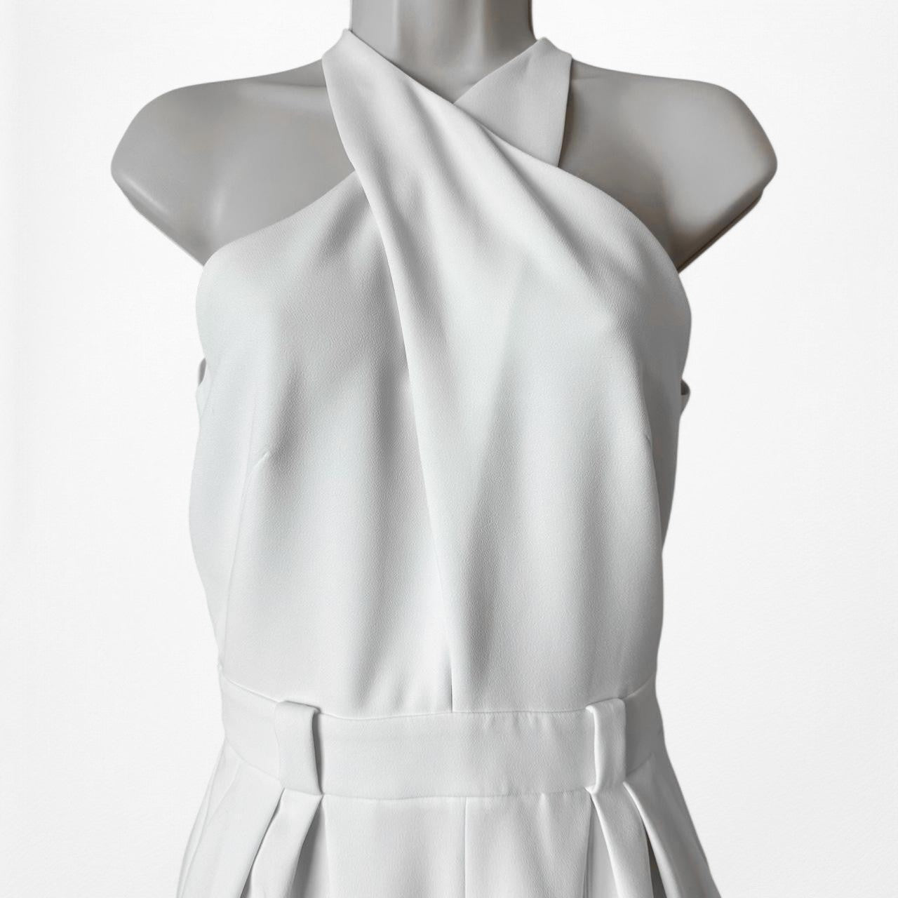 Massimo Dutti White Sleeveless Tapered Leg Tailored Halter Jumpsuit Size S