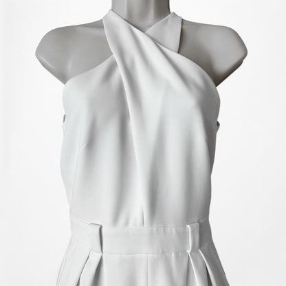 Massimo Dutti White Sleeveless Tapered Leg Tailored Halter Jumpsuit Size S