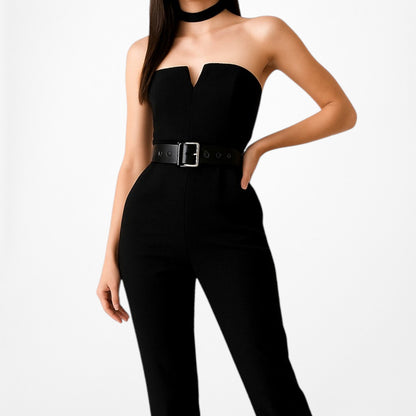 Fashion Nova Black Strapless Knit Skinny Pants Jumpsuit Size M