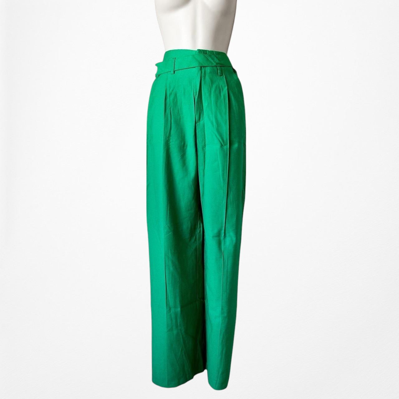 Zara Green High Waisted Button Front Detail Straight Leg Pants Size XS/S