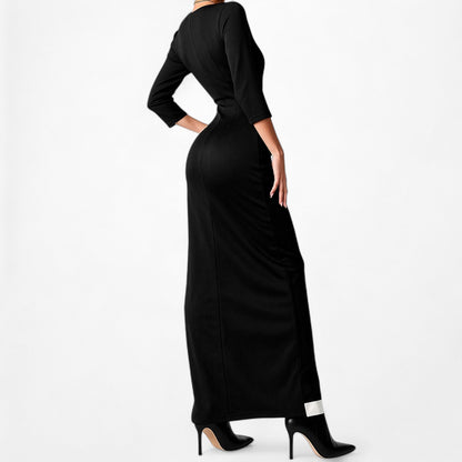 ASOS Black Button Front Colorblock Knit Front Slit Bodycon Maxi Dress Size S/M