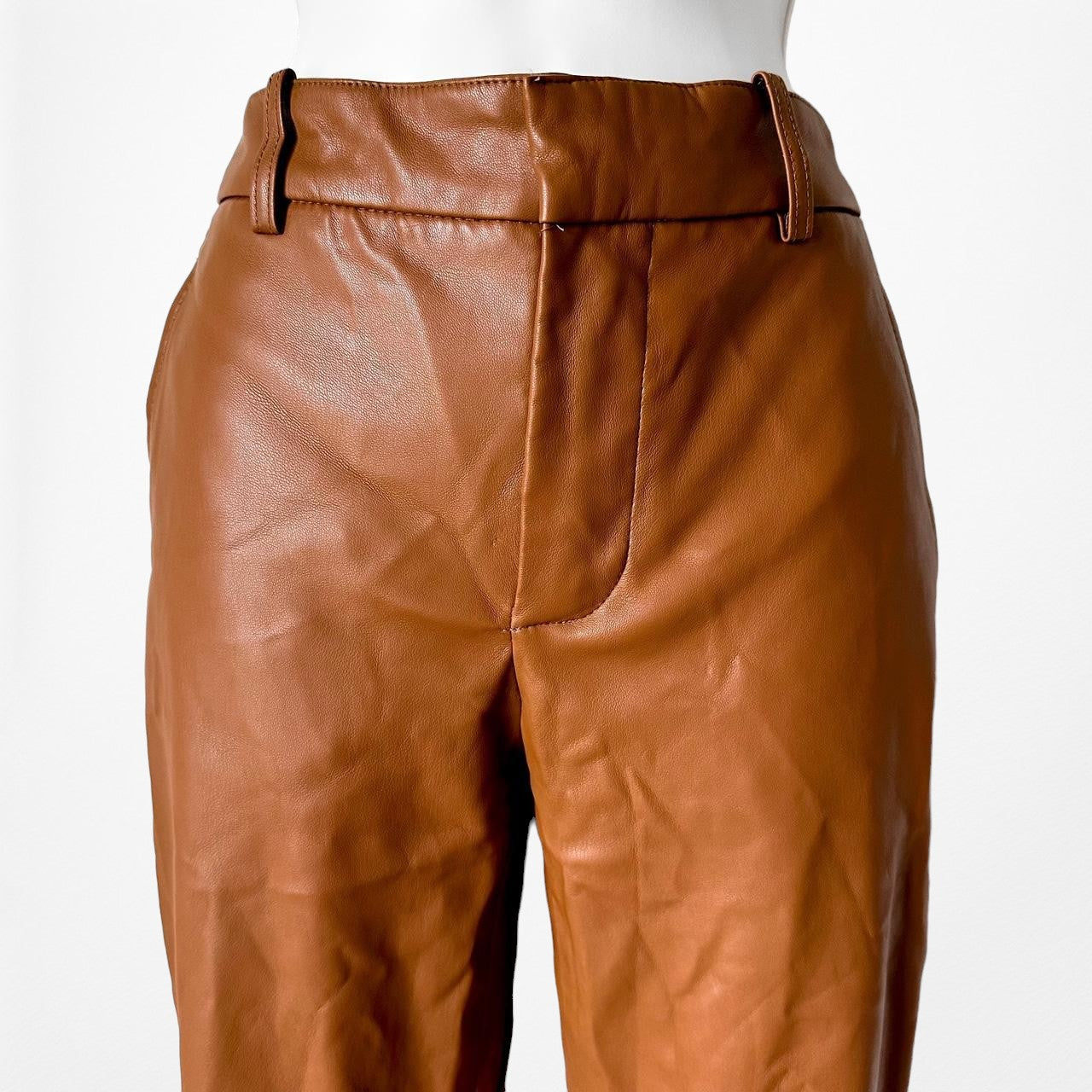 Zara Brown Faux Leather High Waisted Straight Leg Pants Size 4/M