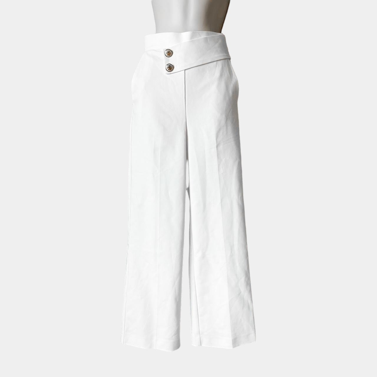 Zara White Button Detail Straight Leg Cropped Petite Pants Trousers Size XS