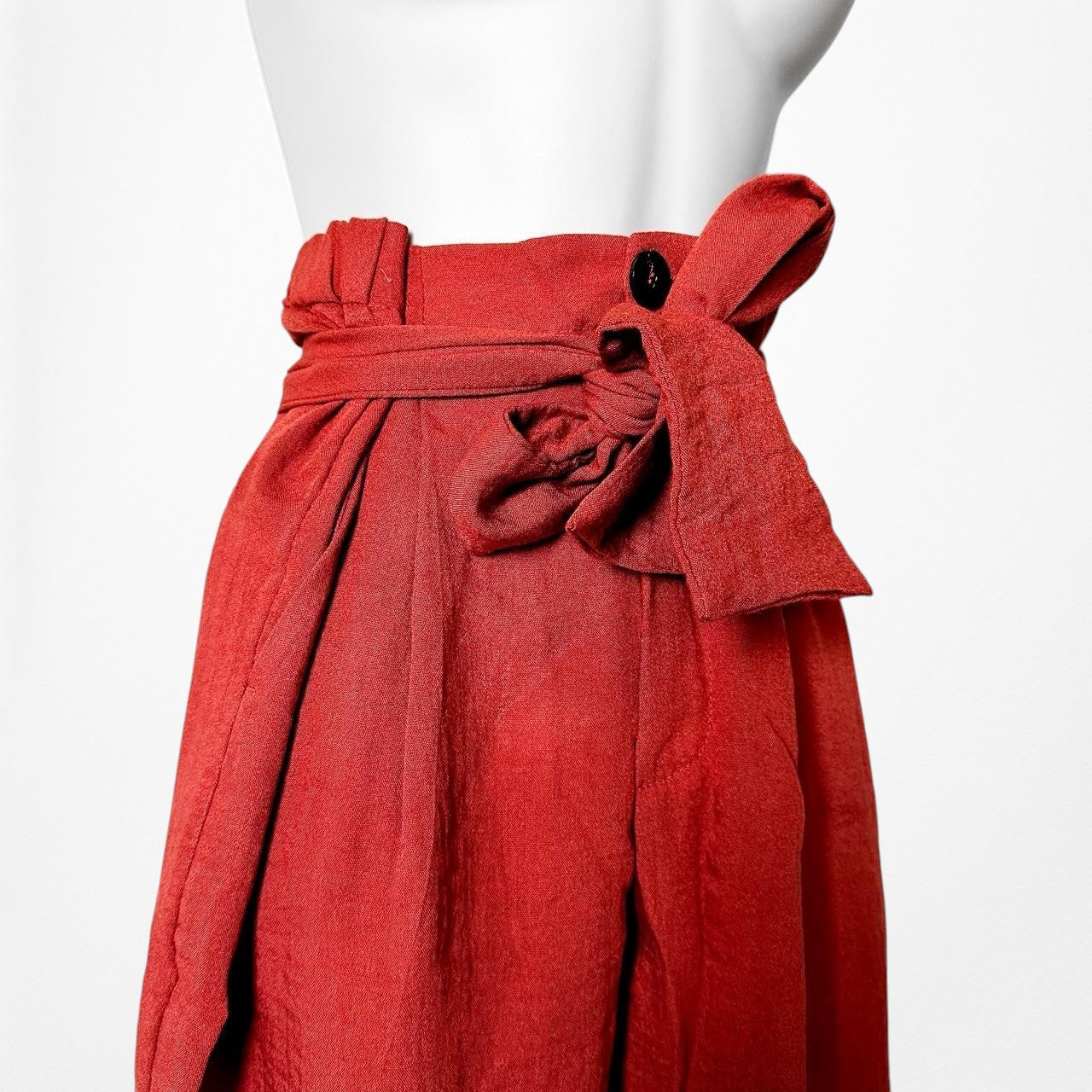 Mango Orange High Waisted Paperbag Waist Tie Cropped Capri Pants Size XS/S