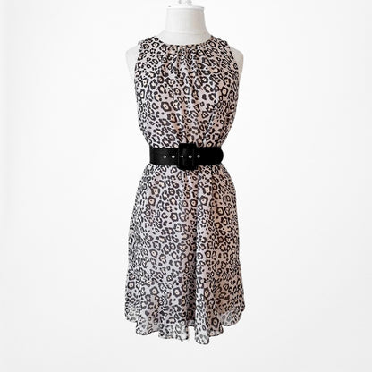 Loft Leopard Animal Print Sleeveless Ruffled Knee Length Tunic Dress Size S/M