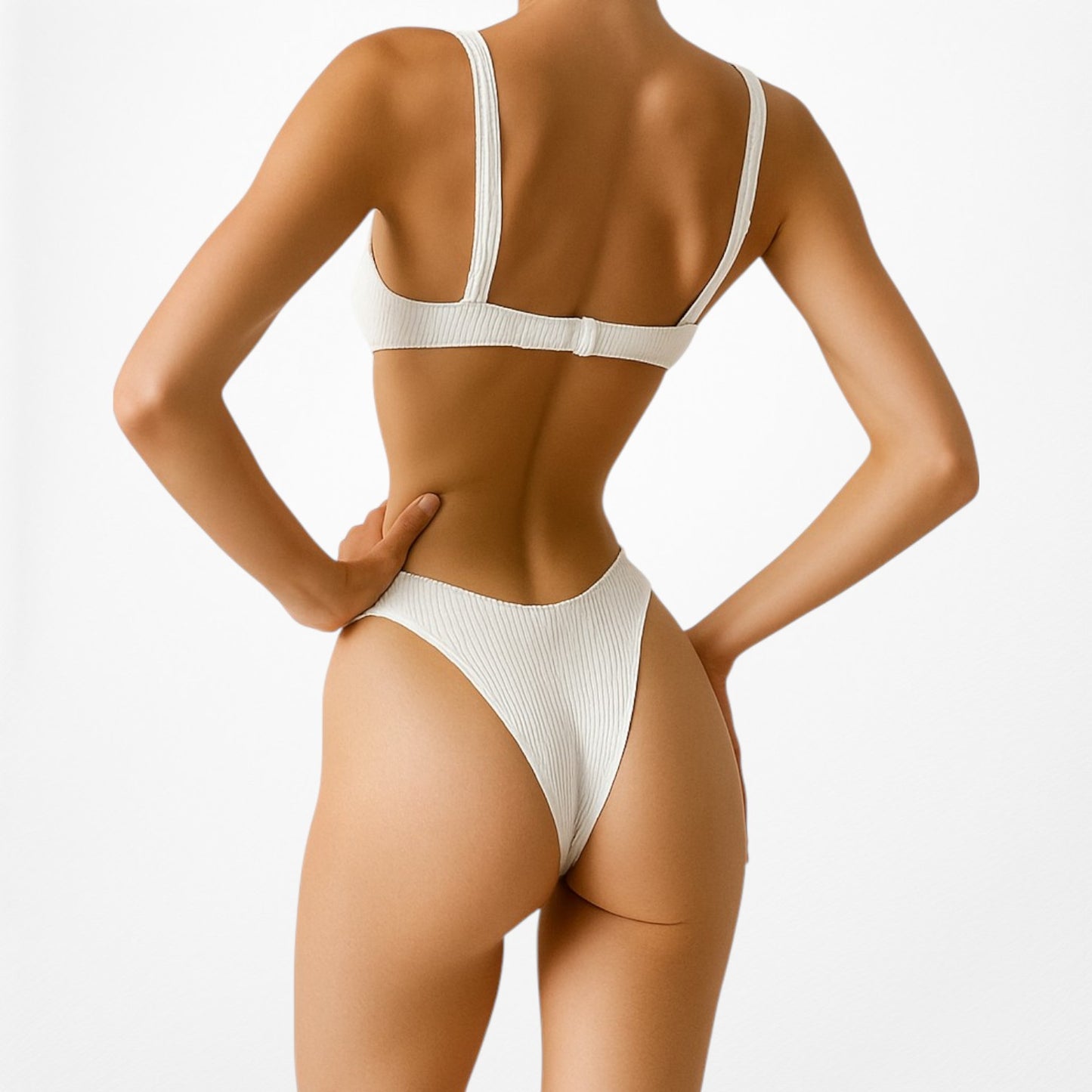 Nasty Gal Off White Ribbed Knit Two Piece Bikini Swim Suit Bathing Suit Size S