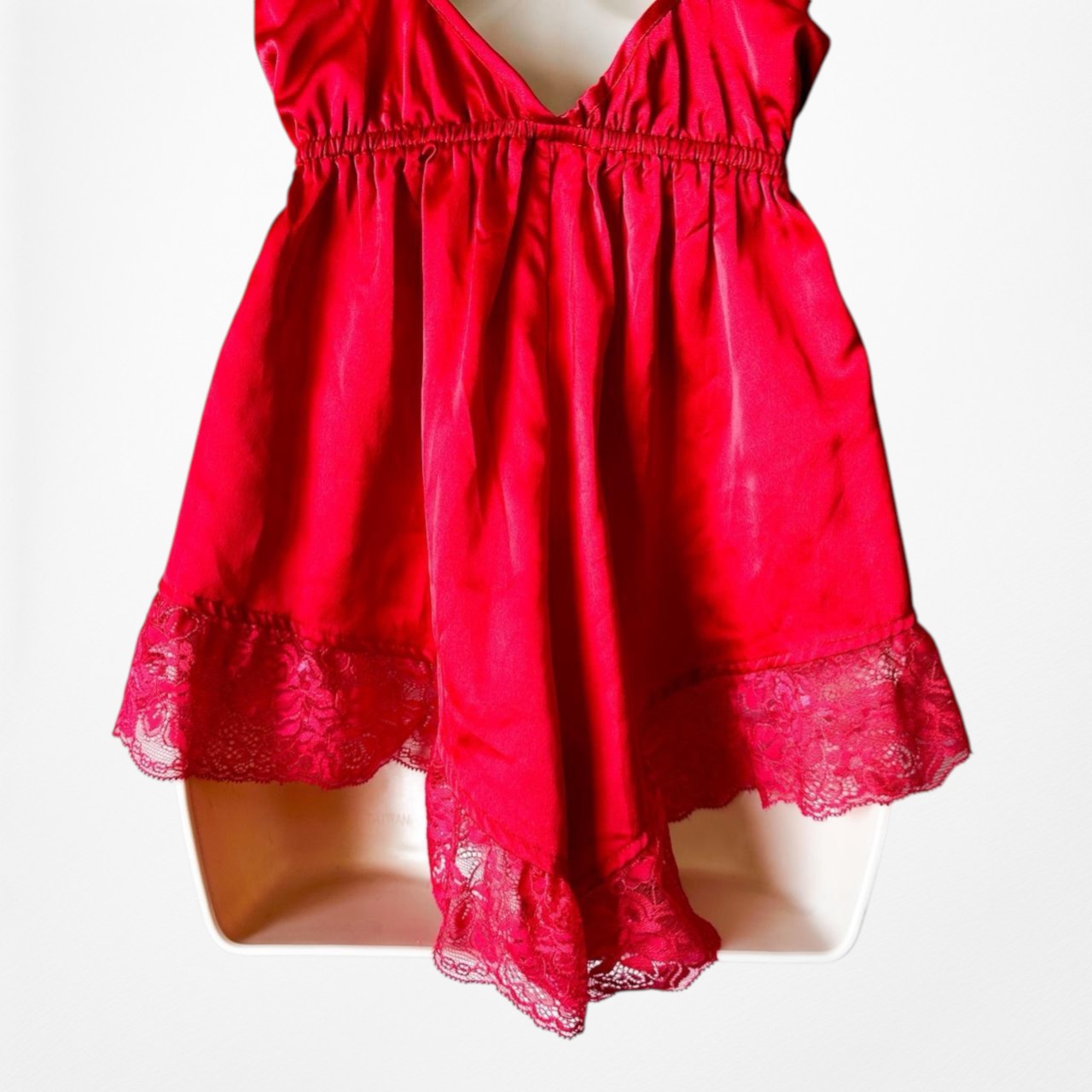 Missguided Red Satin Lace Trim Lingerie Inspired Romper Dress Size S