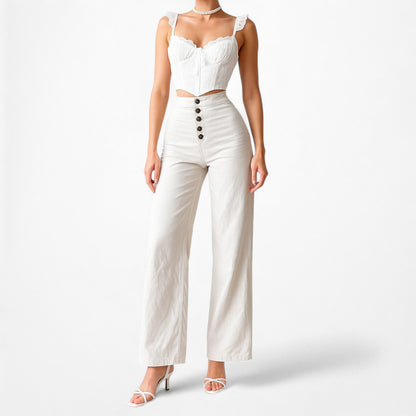 Cupcakes and Cashmere High Waisted Beige Cropped Culotte Pants Size XS/S