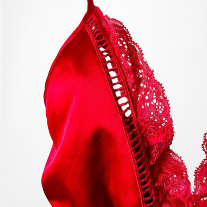 Missguided Red Satin Lace Trim Lingerie Inspired Romper Dress Size S