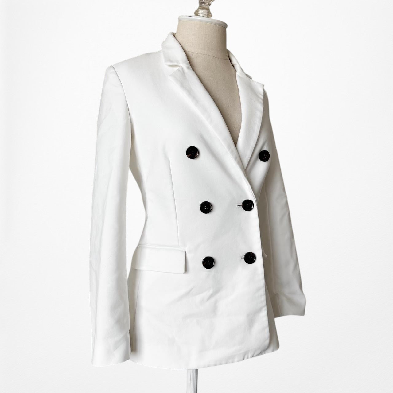 Mango White Double Breasted Shoulder Padded Tailored Fit Blazer Jacket Size XS