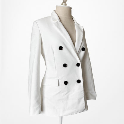Mango White Double Breasted Shoulder Padded Tailored Fit Blazer Jacket Size XS