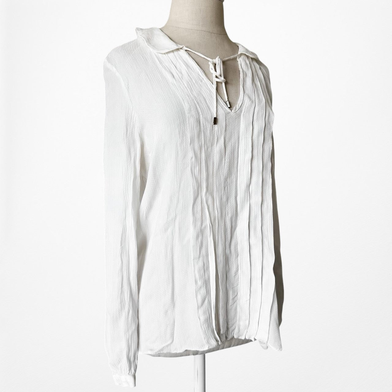Zara Off White Cream Pleated Long Sleeve Blouse Top Size S