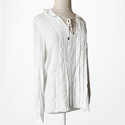 Zara Off White Cream Pleated Long Sleeve Blouse Top Size S