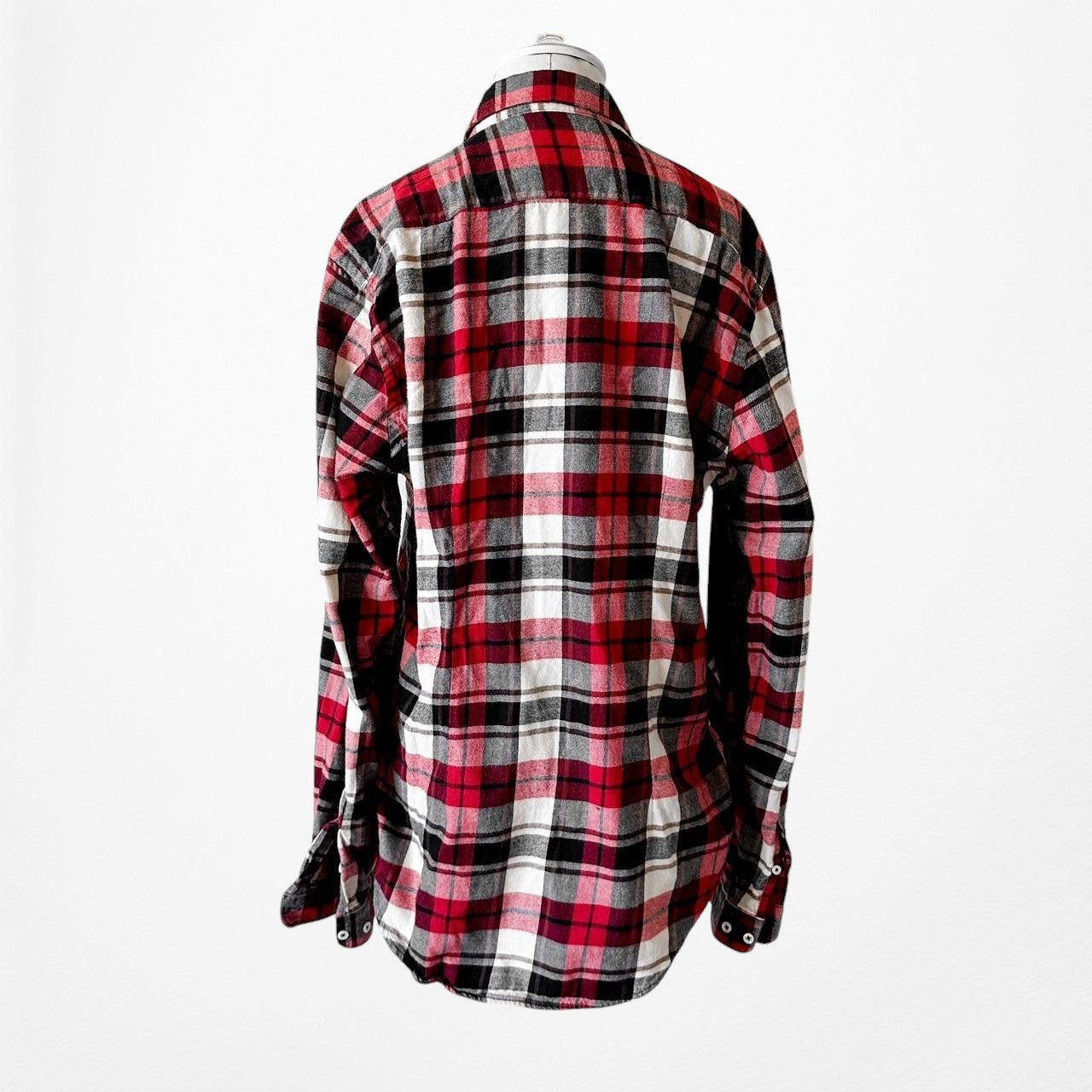 Zara Men's Checkered Plaid White Red Black Button Down Front Shirt Size M
