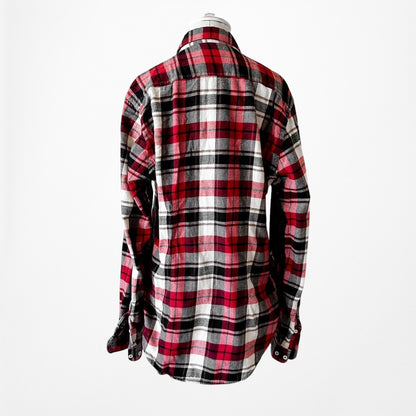 Zara Men's Checkered Plaid White Red Black Button Down Front Shirt Size M