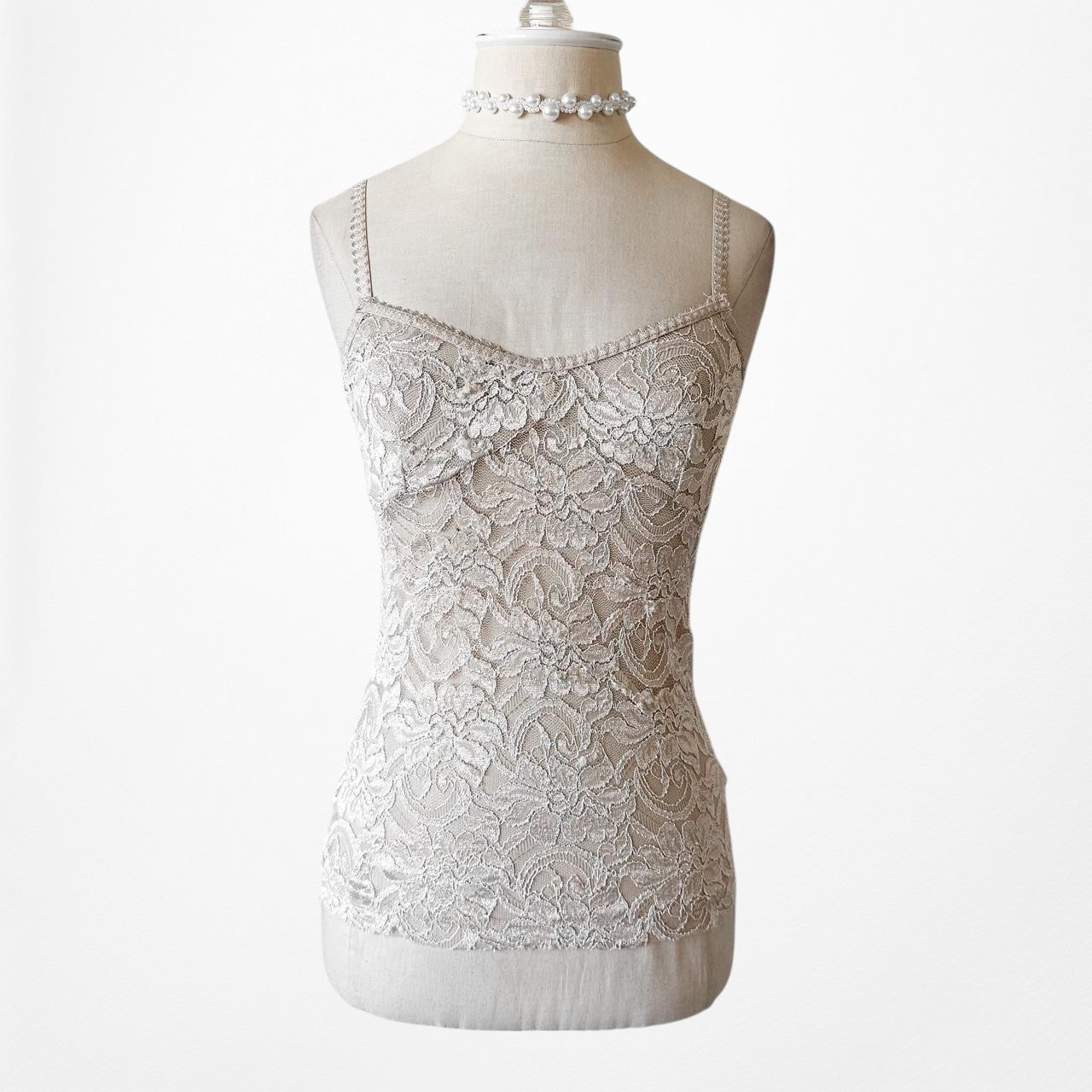 Forever 21 Beige Nude Floral Lace Cami Knit Tank Top Size S