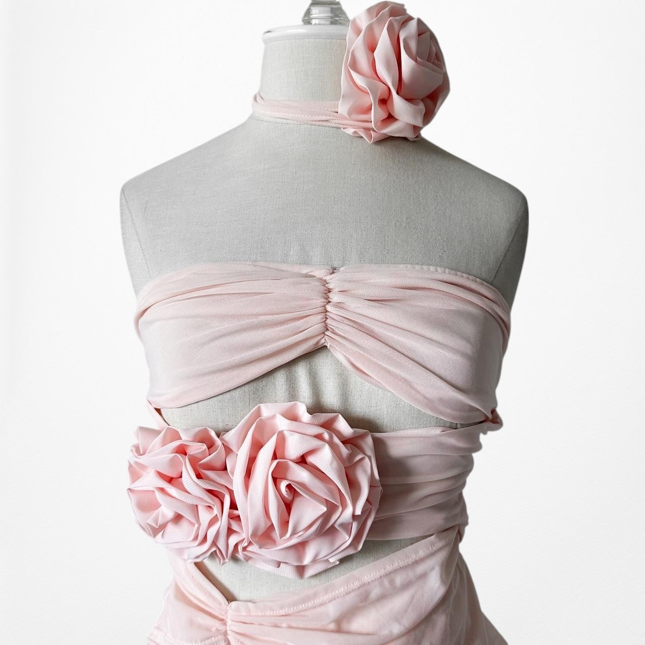 Pretty Little Thing Pink Strapless Floral Applique Bodycon Mini Dress Size XS/S