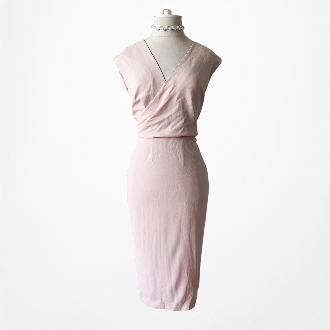 Ann Taylor Petite Pink Sleeveless V-Neck Knee Length Bodycon Dress Size M