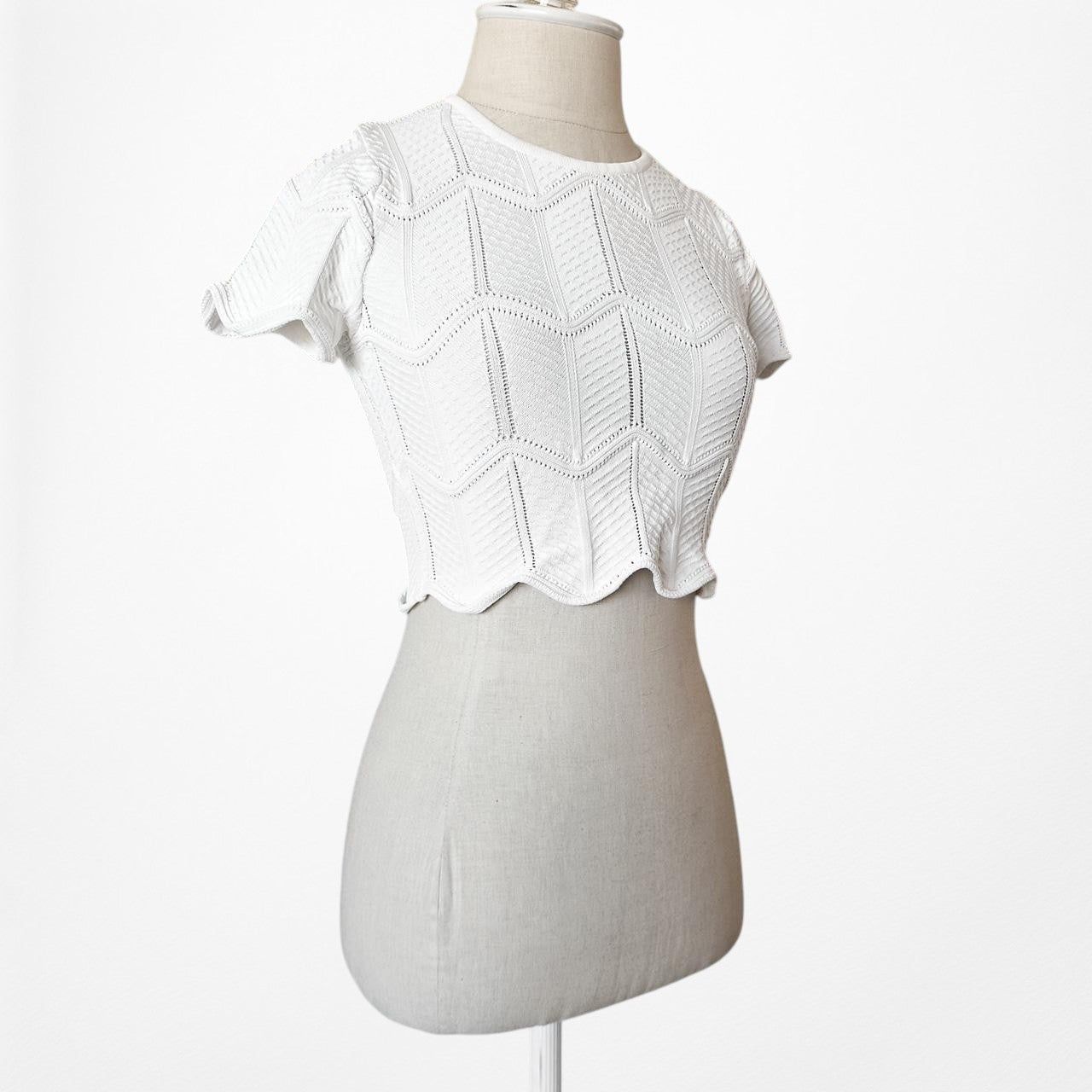 Lucy Paris Short Sleeve Knit Scallop Hem Crop Top Size XS