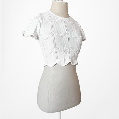 Lucy Paris Short Sleeve Knit Scallop Hem Crop Top Size XS