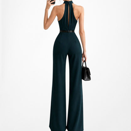 Vintage Y2K Green Sleeveless Halter Wide Leg Jumpsuit Size M