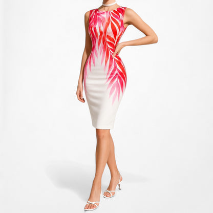 Ellen Tracy White Pink Floral Cocktail Knee Length Bodycon Sheath Dress Size M