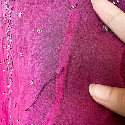 Vintage Y2K Purple Pink Silk Strapless Bodycon Beaded Maxi Prom Dress Size XS