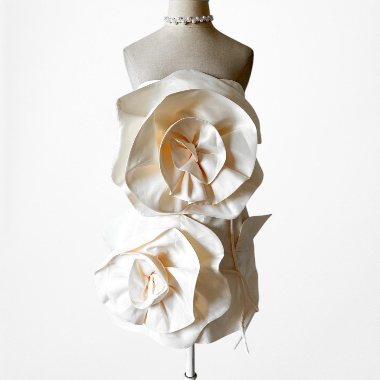 Off White Cream Strapless Floral Applique Bodycon Mini Dress Size S