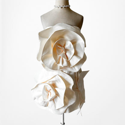 Off White Cream Strapless Floral Applique Bodycon Mini Dress Size S