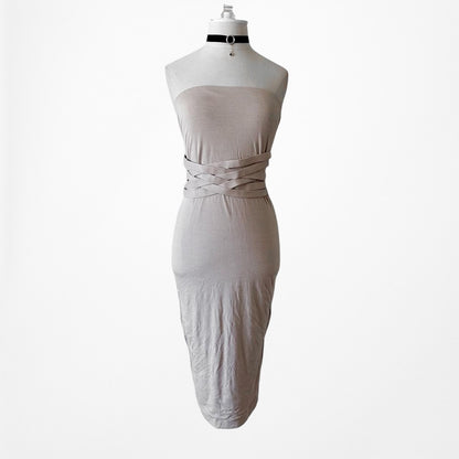 Fashion Nova Beige Nude Strapless Knit Bodycon Knee Length Dress Size S/M