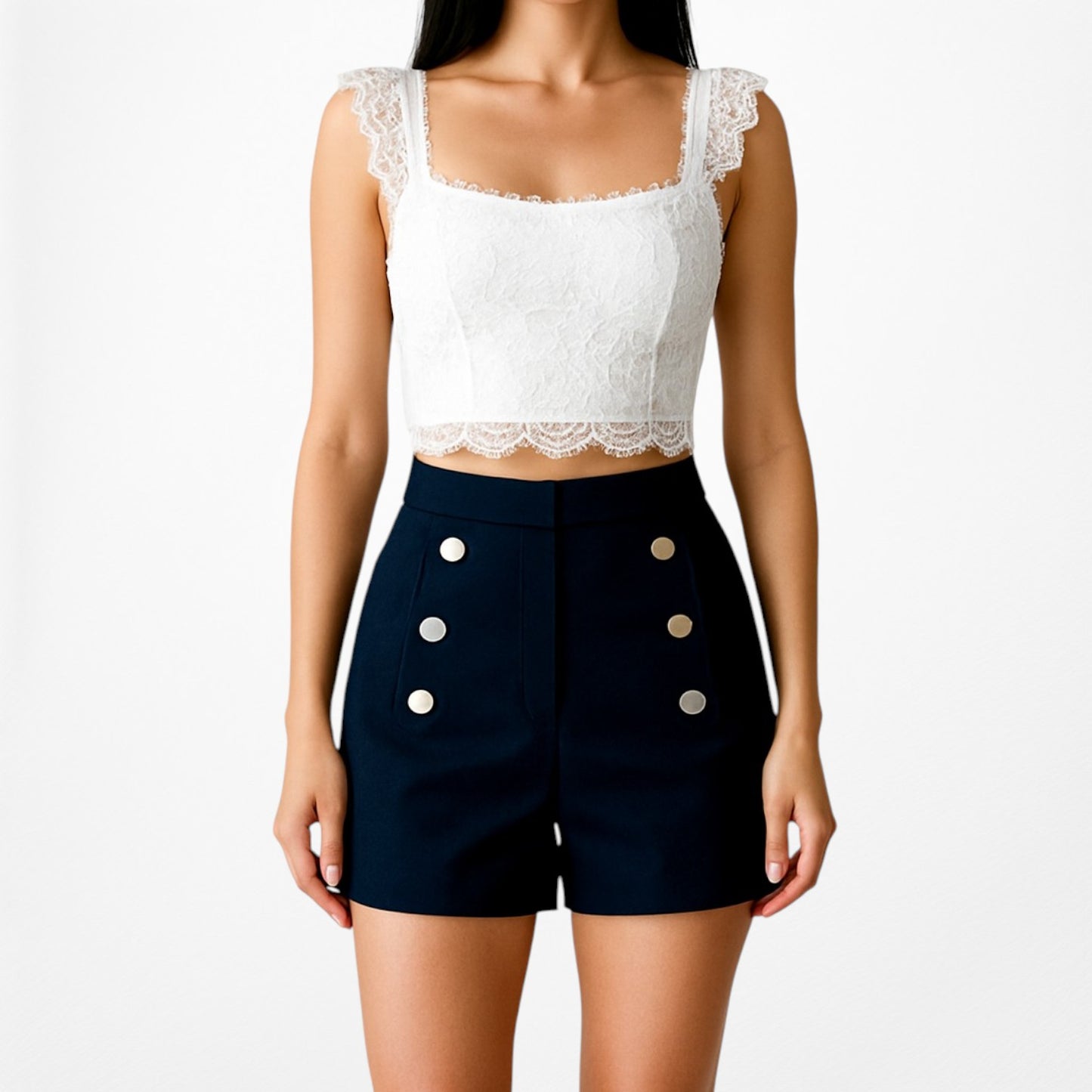 H&M Navy Blue High Waisted Sailor Double Breasted Button Front Shorts Size 0/XS