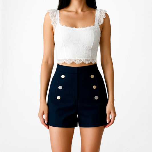 H&M Navy Blue High Waisted Sailor Double Breasted Button Front Shorts Size 0/XS