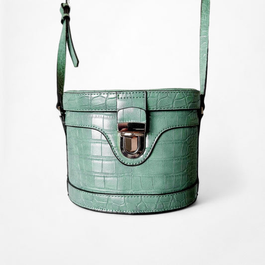 Mango Green Gold Hardware Snake Print Crossbody Bag